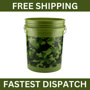 Green 5 Gal Camo Pail Camouflage 5 Gallon Bucket for Mixing Paint and Gardening