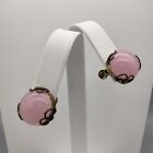 Pink Glass Faux Rose Quartz Screw Back Earrings Gold Tone Vintage Estate Amazing