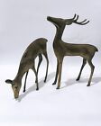 Vintage Large Mid Century Solid Brass Buck Doe Deer Figure Set of 2 EUC