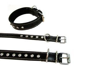 Leather Dog Collar Small Medium Pet Collars Hand made Black Color S M L