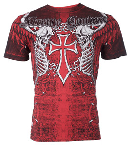 Xtreme Couture Affliction Men's T-Shirt AFTERSHOCK Skull Red Tattoo Biker M-3XL