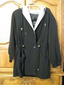 American Bazaar Black Hooded Anorak Jacket Coat Trench, Size Medium