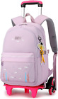 Rolling Backpack for Girls & Boys Luggage Bookbag 6-Wheel Trolley Bag  B-Purple