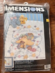New Dimensions TWINKLE TWINKLE Baby Bears Stamped Cross Stitch Quilt Kit Blanket