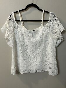 Miss Chevious White Cold shoulder Blouse Lacy Size 2X  Resort Travel