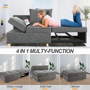 Folding Ottoman Sofa Bed Chair 4-in-1 Sleeper Sofa Adjustable`Backrest Love Seat