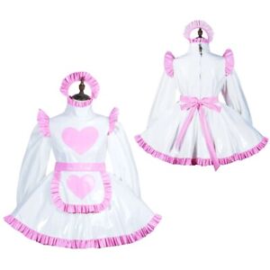 Sissy Girl Maid White PVC Lockable long sleeves Dress cosplay costume Customiza