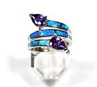Amethyst & Blue Fire Opal Inlay Solid 925 Sterling Silver Ring sizes 6 - 10