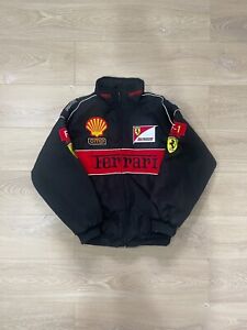 Vintage Ferrari Racing Jacket Embroidered Cotton Padded F1 Ferrari Jacket Black