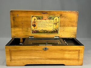 Antique Swiss Short Cylinder Rosewood 8 Airs National Music Box c. 1890
