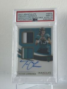 2021 IMMACULATE TREVOR LAWRENCE ROOKIE PATCH AUTO DUAL JERSEY JAGUARS  /49 PSA 9