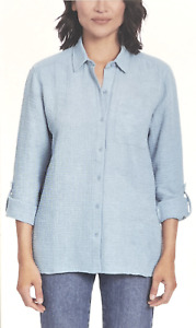 Anne Klein Women's Gauze Button Up Blouse, Blue M