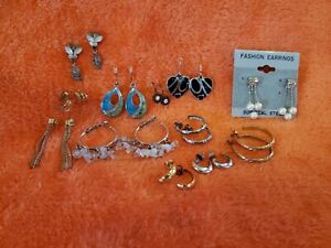 Lot 12 Pair Fashion Pierced Earrings Hoops Dangling