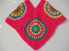 NEW HANDMADE TODDLER 2T/3T HOT PINK CROCHETED PONCHO WITH MULTICOLOR CIRCLES