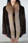 Gorgeous Brown Genuine Mink Coat Jacket With Real Crystal Fox Collar