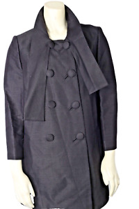 BCBG Max Azria Black Double Breasted Bow Collared Elegant Trench Coat Size S