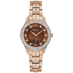 Bulova Women's Quartz Crystal Accent Markers Rose Gold Watch 30.5mm 98L284