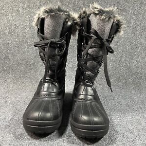 New Quest Powder Boots Womens Size 9 Black Grey Winter Snow Faux Fur Insulated
