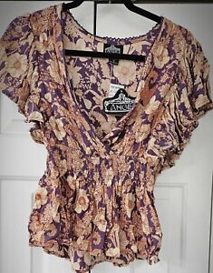 Angie Elastic Waist Flutter sleeve, Crossover v-neck, top women Size S NWT