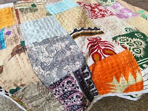 USA King/Queen/Twin Size Cotton Silk Patchwork Kantha Quilt, Blanket, Bedspread