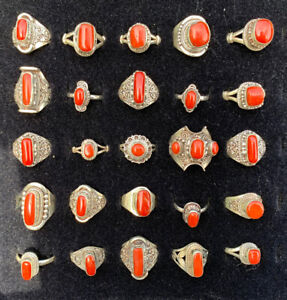 Red Coral Natural Mediterranean 50g Sterling Silver 925 Rings Lot Gift Wholesale