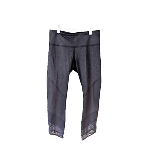 Lululemon Size 6 Yoga Pants Leggings Black Abstract Print Mesh Details