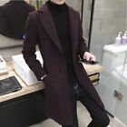 2022 Mens Wool Blend Trench Coat Single-Breasted Overcoat Formal Jacket