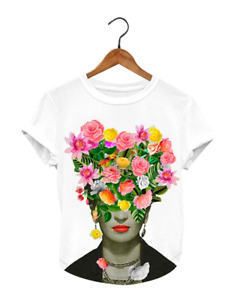 NWT Frida Kahlo With Flowers Women's Graphic Tee T-Shirt Cute Floral Gift