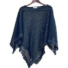 Vintage 1970s Black Lace Poncho w/ Fringe by Cathy Accessories – Size OS