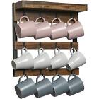 Industrial Coffee Mug Holder Wall Mounted Cup Tree Rack 12 Hooks Storage Shelf
