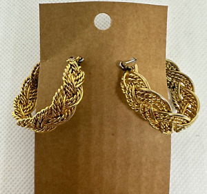 Vintage Braided Chunky Gold Tone Rope Texture Hoop Earrings