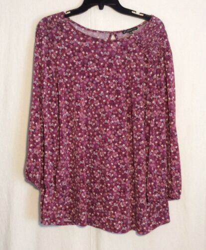 Purple Floral ADRIANNA PAPELL TOP  Size 3X PLUS Shirt 3/4 Sleeve