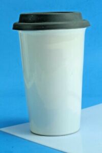 Heavy Duty Ceramic Soft Rubber Lidded Coffee Tumbler. 10oz. New!