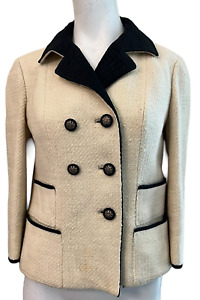 CHANEL Adaptation Tweed Blazer Vintage Jacket Pale Yellow Quilted Black Lapel