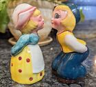 Vintage Kissing Dutch Boy And Girl Salt & Pepper Shakers Ceramic Japan W/Corks