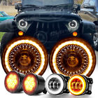 For Jeep Wrangler JK JKU 2007-2018 Combo 7'' LED Headlights Turn Fog Lights Kit (For: 2014 Jeep Wrangler)