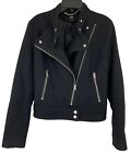 H&M Asymmetrical Woman’s Sz-2 Moto Biker Jacket Black Zip Up Wool Blend $79