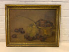 Antique Primitive Still Life Painting of Pan Full of Fruit Overflowing