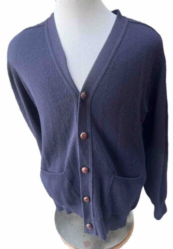Vintage L.L Bean Button Front Navy Blue Cardigan Sweater Mens Medium Regular