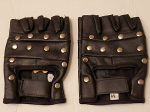 motorcycle fingerless gloves leather rock and roll studded