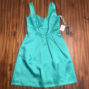 Alfred Sung Jade Green Satin Cocktail Bridesmaid Dress with Pockets Size 12