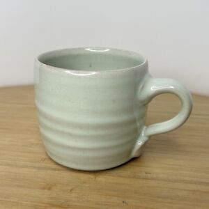 Handmade Signed Stoneware Pottery Pale Mint Sea Foam Green Glazed Coffee Mug Cup