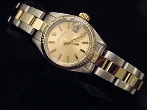 Rolex Date Ladies 2Tone Yellow Gold & Stainless Steel Watch Champagne Dial 6917