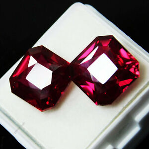 16 Carat Natural Loose Gemstone Earring Size Ruby Red Square Cut Pair CERTIFIED