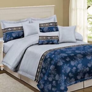 Shatex Blue Floral Comforter Set All Seasons Royal Bedding Sets Elegant & Durale
