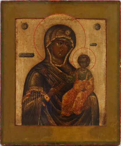 Antiques, Orthodox Russian icon: Mother of God Hodegetria 17th century