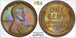 New Listing1933-D Unc Lincoln Cent ~ PCGS MS64BN ~ Rainbow Toning!
