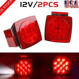Rear LED Submersible Square Trailer Tail Lights Kit Boat Truck Waterproof  12V
