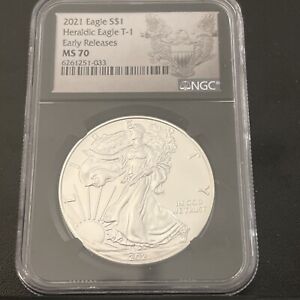 2021  Silver Eagle  NGC MS70 Heraldic Eagle Type 1 Early Release Lot#129