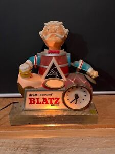 Blatz Beer Drummer Clock Sign Bar Display Vintage Light Up Barrel Keg Man c1960